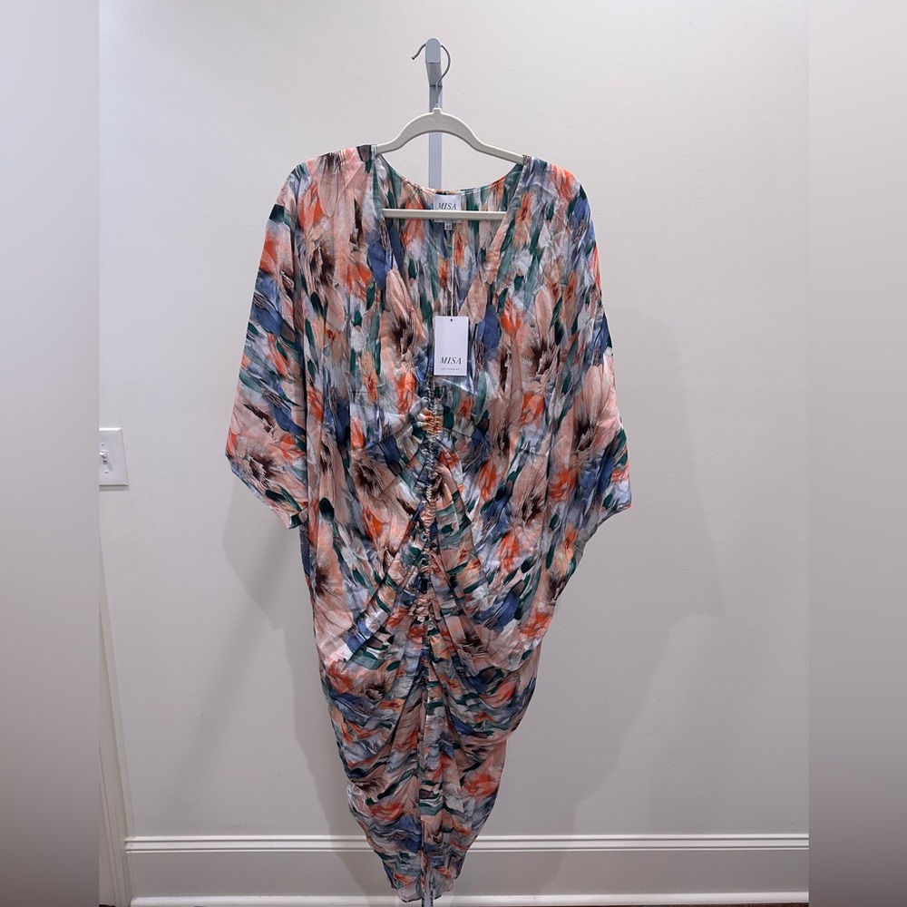 MISA Sari Dress NWT XS • Tropical Floral Watercolor Midi Kaftan Boho Resort - Picture 6 of 9